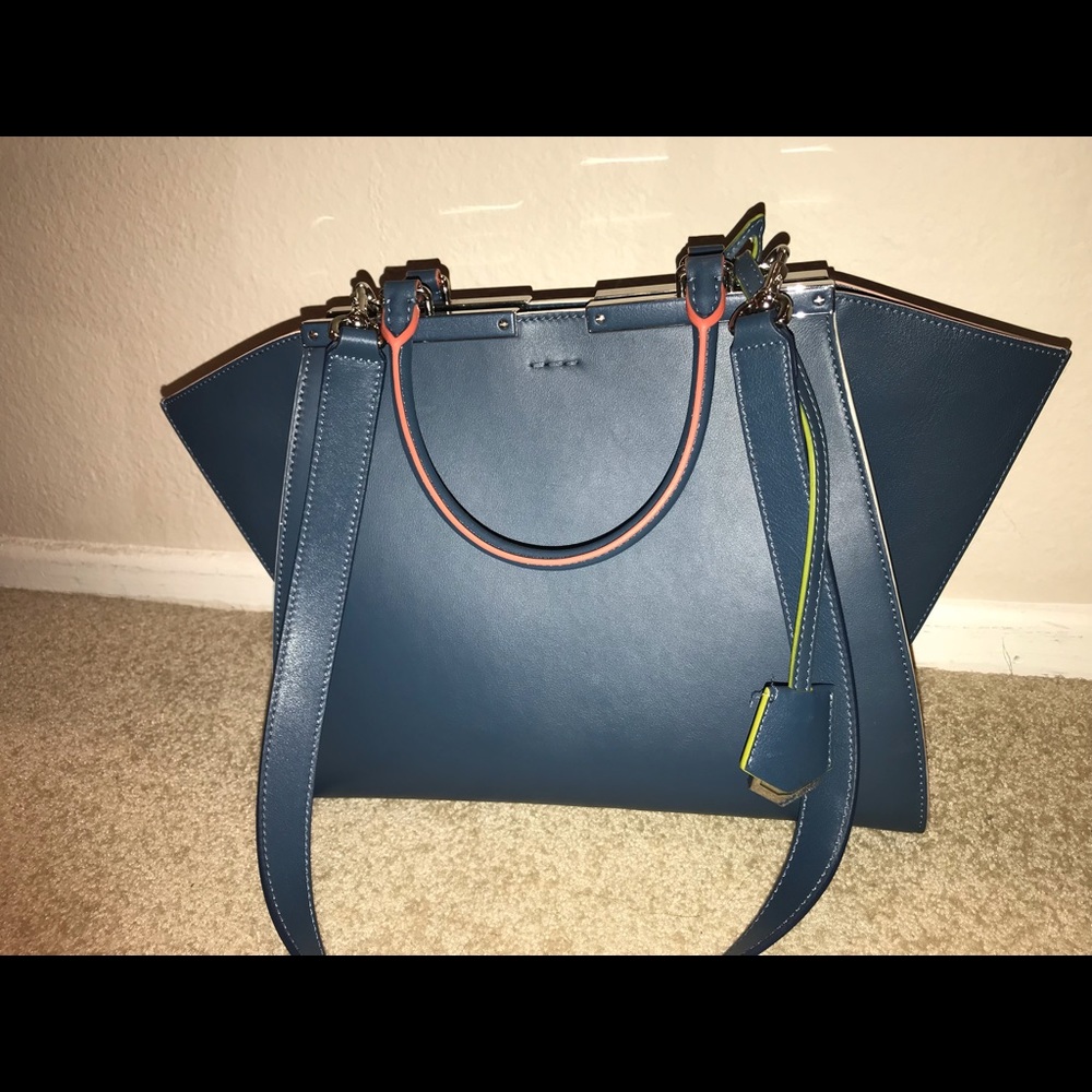 Authentic Fendi 3Jours Navy Blue Leather Shoulder
